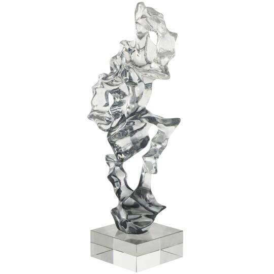 18" Clear Glass Handmade Freeform Sculpture with Clear Square Base